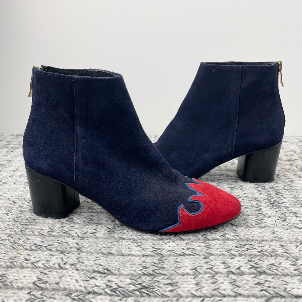 FREE PEOPLE Adele Fire Ankle Boots Navy and Red Suede Sz 37